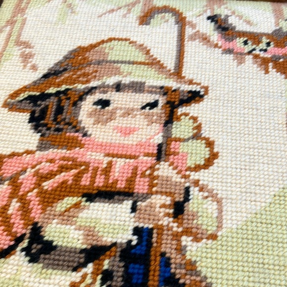 Vintage Needlepoint Art with Children and Animals - Picture 9 of 9